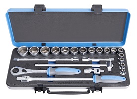 Juego de vasos y accesorios de 1/2" en caja metálica