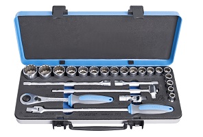 Juego de vasos y accesorios de 1/2" en caja metálica