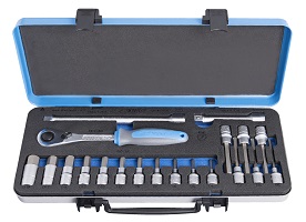 Juego de vasos y accesorios de 1/2" en caja metálica