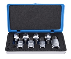 Juego de vasos con punta hexágonal en caja metálica