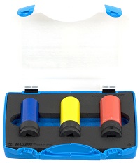 Juego de vasos de 1/2" de impacto con capa de plástico, para llantas ALU, en caja de plástico