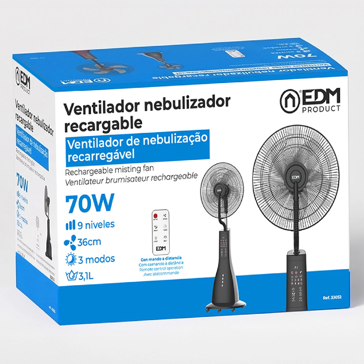 VENTILADOR DE PIE NEBULIZADOR RECARGABLE 70 W, Ø41 x 128 cm - EDM - Imagen 3